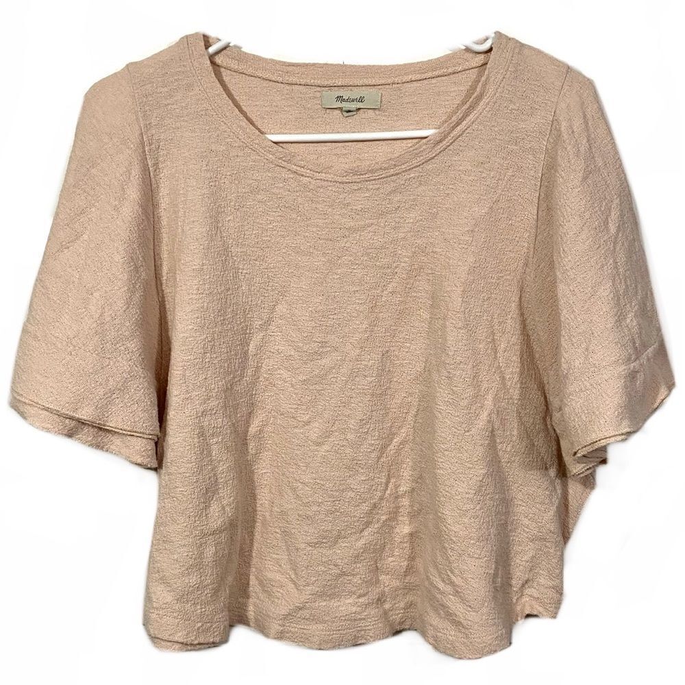 Madewell Blush Ruffle Smocked Bib Cropped Blouse